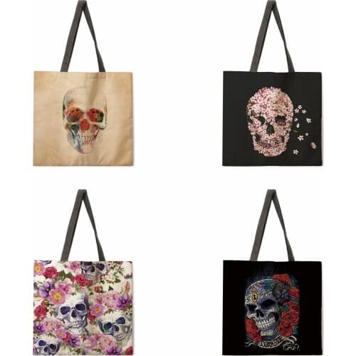 Foldable shopping bag handbag American skull lady shoulder bag lady casual handbag outdoor beach handbag