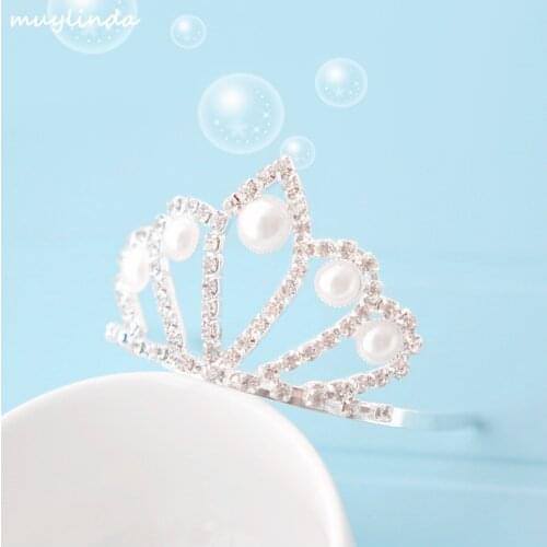 Rhinestone Baby Mini Crown Faux Pearl Tiara Comb Tiny Crown Crystal Birthday Photo Prop Princess Party Headdress