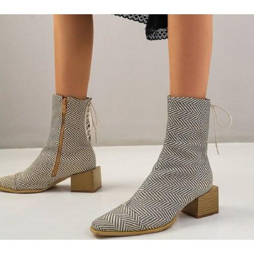 IPPEUM Womens Shoes Designer Shoes New Style Thick Square Heel Fashion Boots Side Zipper Ladies Ankle Boots