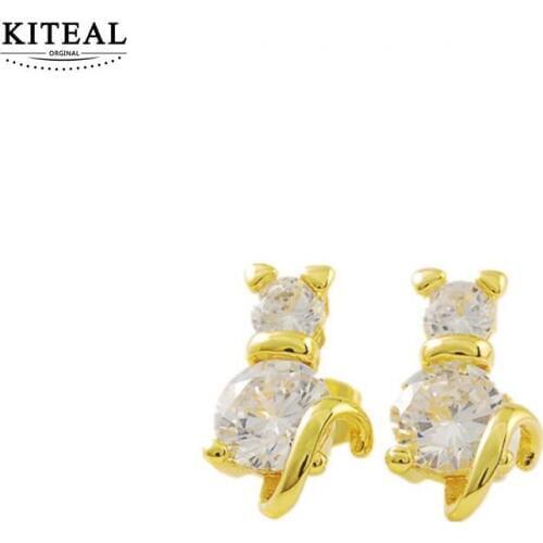 KITEAL 925 Lotus pure gold color korean earrings for female cubs stud aretes de mujer Gift for her