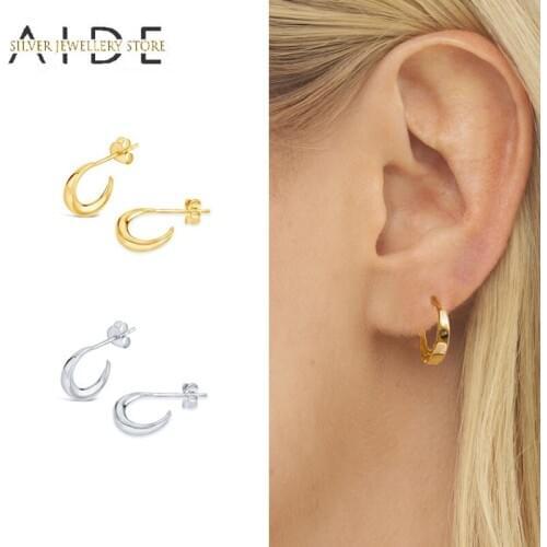 AIDE Korean Fashion C Shape Stud Earrings For Women Punk Glossy Arc Piercing Earings Fine Jewelry Gift pendientes plata 925