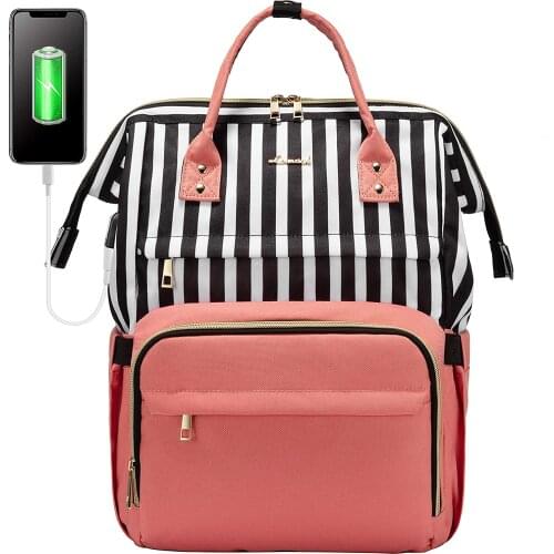 Anreisha Laptop Backpack for Women Work Laptop Bag Stylish Teacher Backpack Computer Bags College Laptop Bag, 15.6 Stripe-Pink