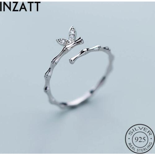 INZATT Real 925 Sterling Silver Branches Zircon leaves Ring For Fashion Women Party Cute Fine Jewelry Accessories Birthday Gift