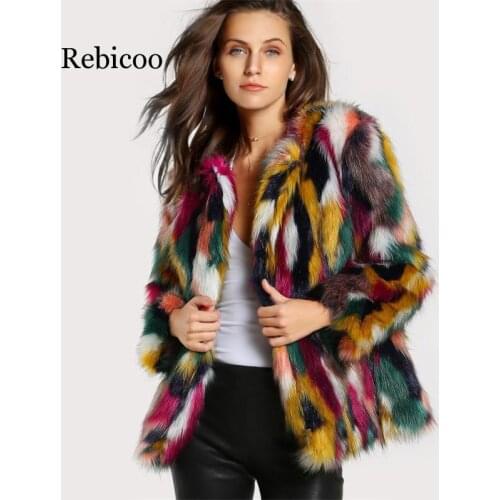 Winter color fur coats Women Elegant Fur Coats Colorful Faux Fur Coat Brand fashionLong Sleeve Collarless Casual Woman Fur coat