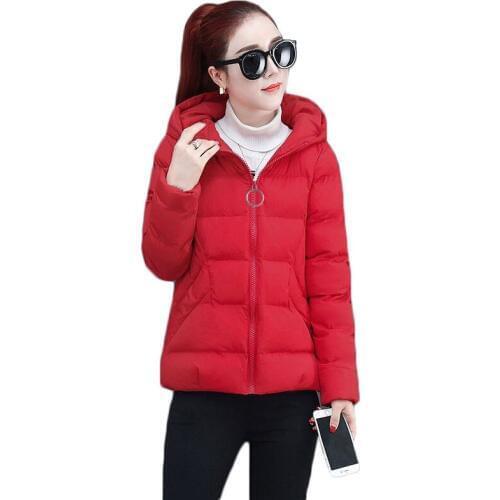 Winter jacket women red plus size hooded parkas 2020 autumn new Korean short slim long sleeve down cotton coats feminina JD844