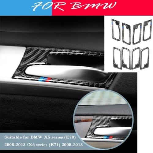 1SET 3D Gloss Carbon Fiber Stickers For Door Handle Firm Stickers Protector For BMW E70 E71 X5 X6 2008-2013 2014 M Accessories