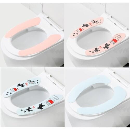 1 Pair Toilet Seat Cushions Portable Reusable Warm Soft Washable Paste Type Toilet Cushion Bathroom Stickers Household Supplies