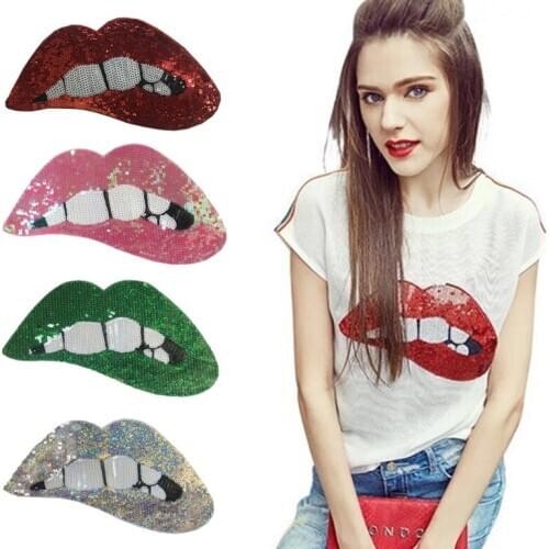 1pcs Red/gold/silver Sequins Lips Patches For Garment Accessories Embroidered Iron On Patches For Clothing DIY Motif Applique