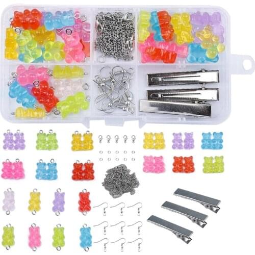 13MC DIY Earrings Kit Bear Charm Necklace Pendant Lobster Clasp Jump Rings Earring Hook Hair Clip for Jewelry Making Bracelet