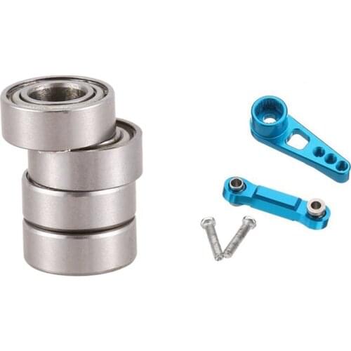 2 Set RC Car Part: 1 Set 8X4X3 Ball Bearing & 1 Set 25T Servo Arm Horn Servo Pull Rod Blue