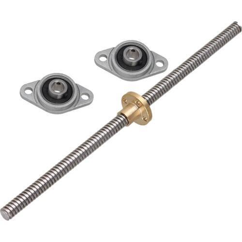 200mm Length 8mm Dia Silver Vertical 2mm Lead Screw Rod & Pillow Block Mounted Bearing for 3D Printer Set of 3