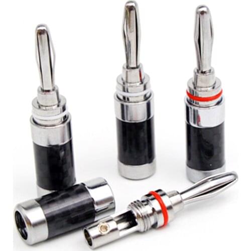 4Pcs No Welding Carbon Fiber Rhodium Plated Audio Speaker Cable Banana Plug