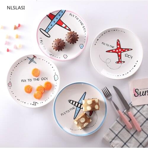 8 Inch Ceramic dinner plate Cartoon Airplane pattern plates steak salad fruit cake sushi storage decorative plate Tableware