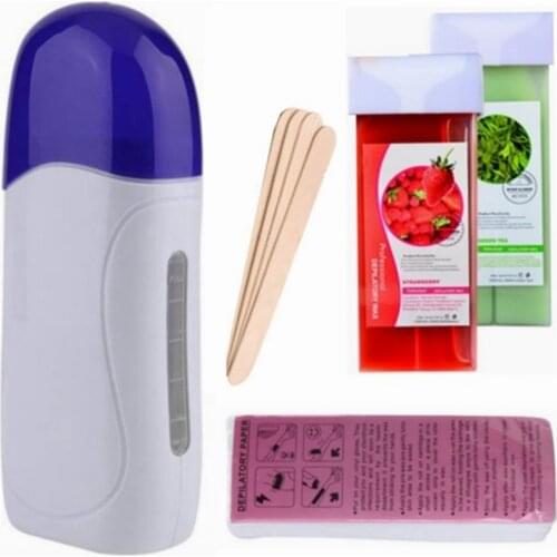Depilatory Wax Paraffin Heater Epilator Hair Removal Machines * 1 + Wax * 2 + Depilation Paper * 100 + Wood * 4 EU Plug 220V