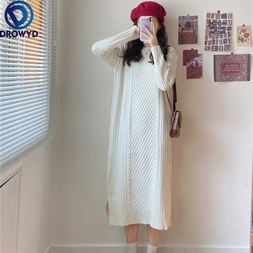 2021 Version of The New Autumn and Winter Long Loose and Thin Straight Knitted Dress Thick Twist Stretch Pullover Sweater Dress