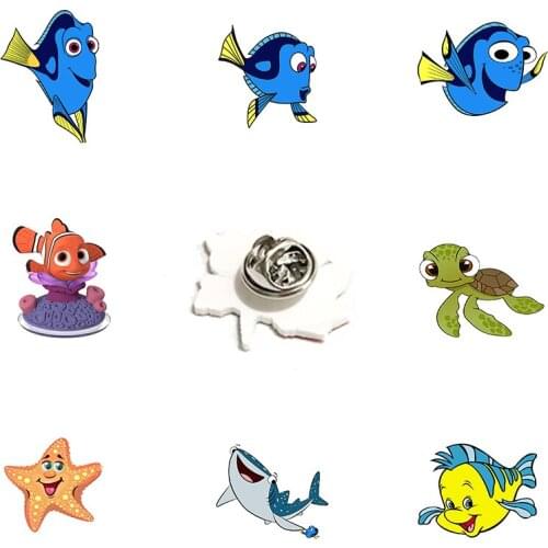 Disney Starfish Turtle Shark Animation Lapel Pin Finding Nemo Children Trend Pin Epoxy Acrylic Ladies Jewelry