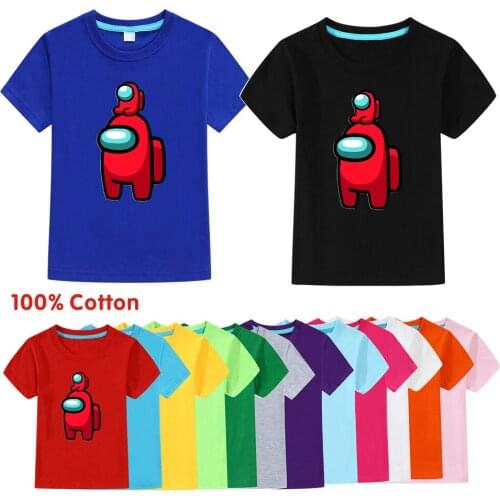 Boy T-shirt among us 100%Cotton White Black Summer anime kids clothes boys Girls Top Short Sleeve Black white blue