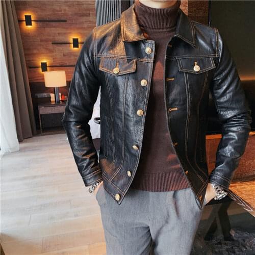Leather Jacket Men Black Leather Coat Casual Korean Style Chaquetas Hombre Motorrad Jacke Single-breasted Lapel Leather Jacket