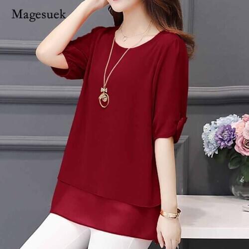 2020 Summer Korean Style Short Sleeve Blouse Women Casual Plus Size O-Neck solid Chiffon Pullover Shirts for Women Blusas 3726