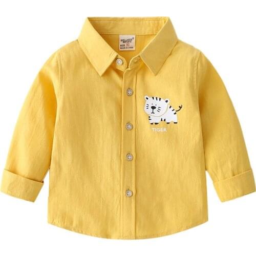 Cute Kitty Boys Shirts Long Sleeve Turn Down Collar Kids Tops Fall Summer Outfit Childrens Clothing