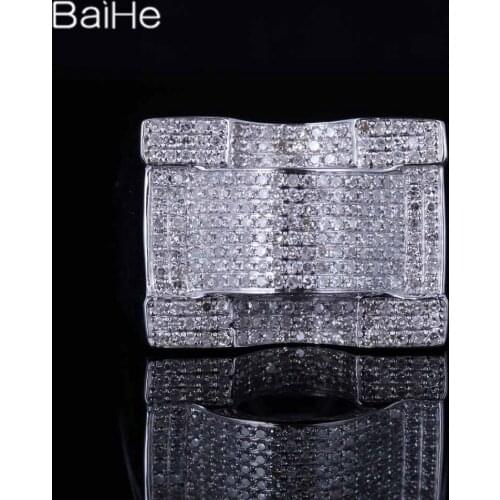BAIHE Solid 14K White Gold 1.2CT H/SI Round Genuine Natural Diamonds Wedding Gift Men Trendy Fine Jewelry Diamond Ring