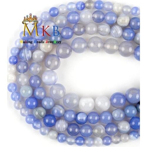 6 8 10mm Smooth Round Lapis Blue Stripe Agates Beads Natural Stone Beads For Jewelry Making Diy Bracelet Necklace Accessories