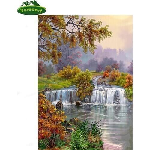 5D DIY Diamond Embroidery Coss-stitch Kits Lake Diamond Mosaic Painting Paint Pictures Home Decor Natural Landscape Waterfall