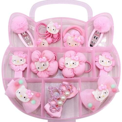 Cute Baby Girl Headwear Set Cartoon Cat Hairpins Hair Clips Pink Elastic Hair Bands with Gift Box Little Girl Hair Accessories