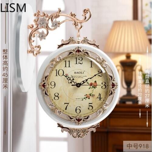 Nordic Design Double-sided Wall Clock Living Room Creative Art Decoration Solid Wood Modern Wall Clock Mute Reloj De Pared