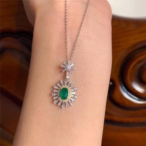 925 Sterling Silver nature Emerald Gemstone Pendant Necklaces Fashion Jewelry for Women Trendy Jewelrys Accessories