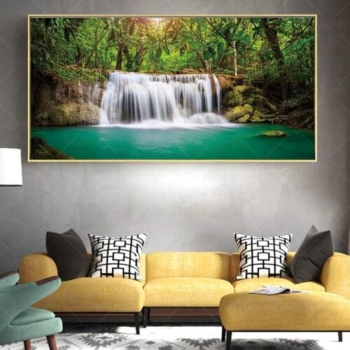 Prints Canvas Posters Home Decor Landscape Natural Waterfall Paintings Wall Art Scenery Picture Waterfall Modular Living Room
