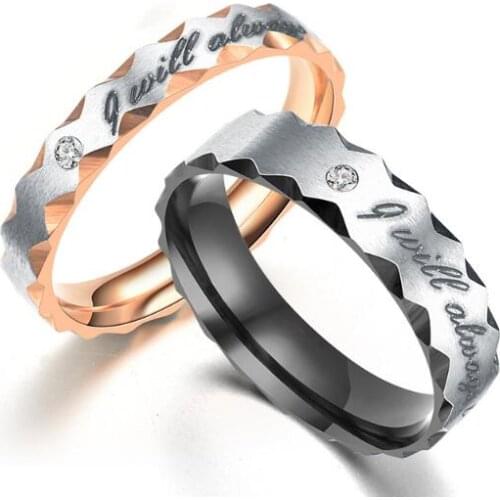 Romantic Titanium Steel Couple Finger Rings Carving Letter " I will always be waiting for you " Lover 's Promise Wedding Rings