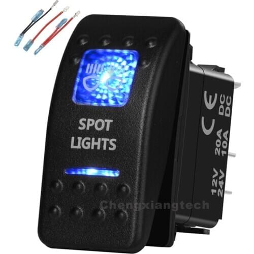 Blue Led 5 Pin on-off SPST Rocker Push Switch Spot Lights Waterproof Overload protection Car Boat 12v/24v+Jumper Wires Set