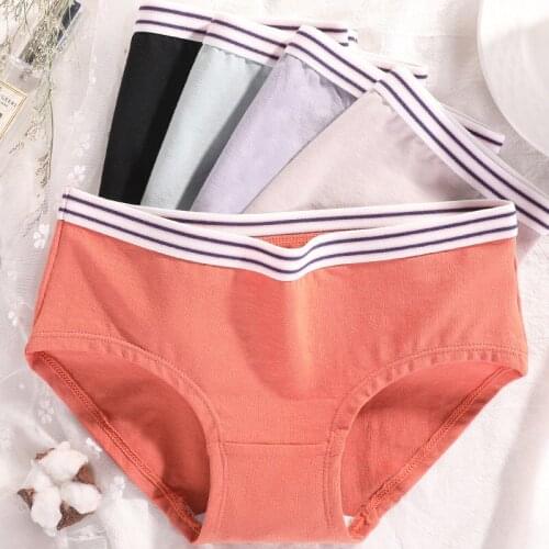 3Pcs/Set Pure Cotton Panties for Women Sexy Low Waist Briefs Young Girls Plus Size M-4XL Underpants Stripe Belt Intimate Lingeri