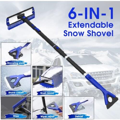 6-in-1 Extendable Snow Shovel Ice Scraper Snow Removal Brush Car Windshield Cleaner Frost Winter Car Exterior Cleaning Tool