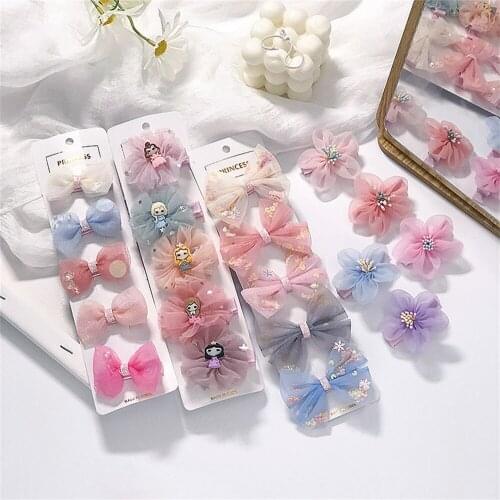 5PCS/Set New Cute Colorful Bow Hair Clips For Girls Sweet Headband Princess Hairpin Kids Barrettes Hair Accessories