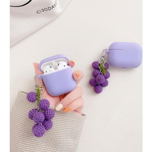 Braided grape bunch Violet Silicone Case for Apple Airpods 1 2 Accessories Case Protective Cover Bag Box Earphone Case Key ring