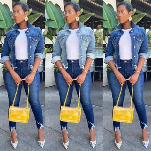 Ladies Denim Short Jacket Solid Color fashion Slim Denim Jacket Womens Casual Women Jacket With Trimming Fringe джинсовая куртк