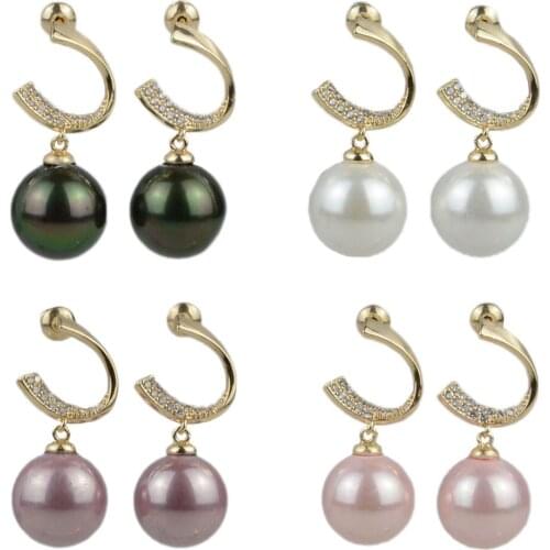 2021 New Anniversary Gold Color Round Shell Pearls Long Earrings White Natural Zircon Women Simple Fashion Jewelry Accessories