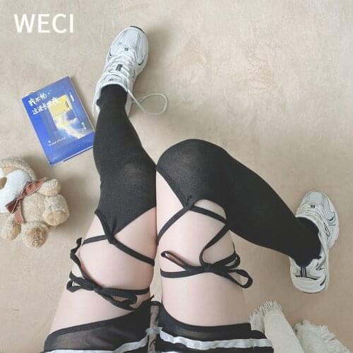 WECI Womens Gaiter Solid Black Long Stockings With A Bow-Knot Lace Female Leggings Happy Knee Socks Funny Women Thigh High Cute