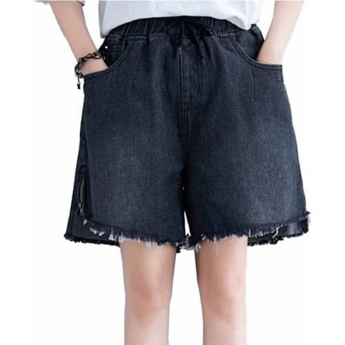 High quality Summer denim shorts women Plus size 3XL-6XL Elastic waist jeans female Loose cotton short jeans black casualshorts