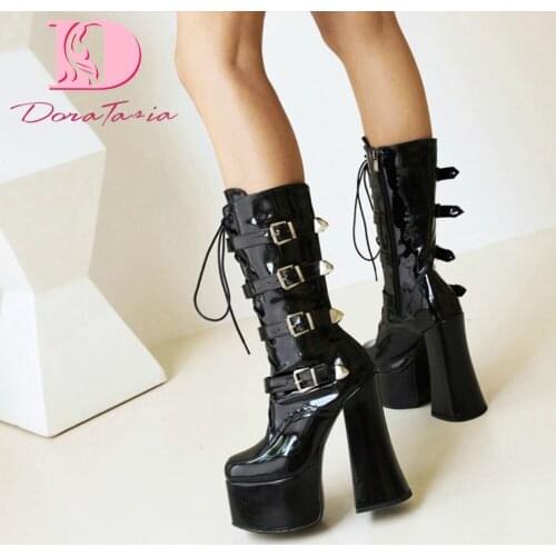 DoraTasia Brand New Fashion 2021 wsomens Mid Calf Boots Platform Thick High Heels Female Boots Luxury Mature Sexy Cool Shoes