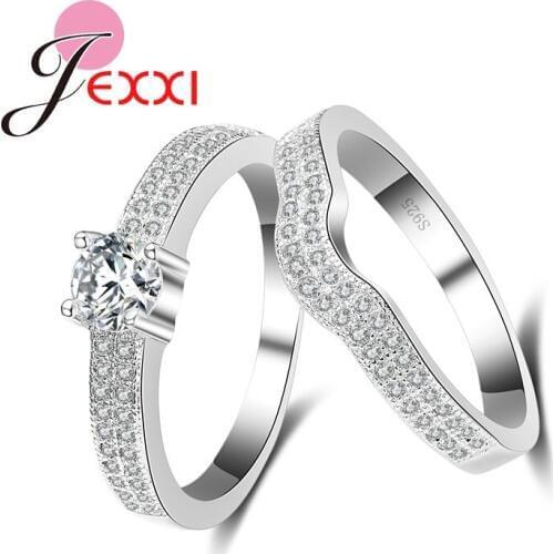 Classic Rings for women AAA cz Crystal 100% 925 Sterling Silver Party Ring Inlay Paved Bague Bijoux Set Rings