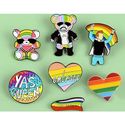 Rainbow Circle Badges Flag Sunglasses Toys Suit Little Cool Bear Brooch Equality Of The Same Sex LGBT "Embrace" Love Heart Pins