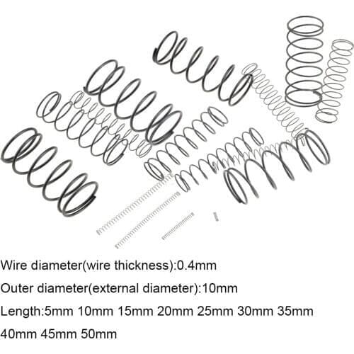 10PCS 0.4*10*5-50mm Spring Steel Small Compression Release Mechanical Return Spring Pressure Spring OD 10mm 0.4x10x5-50mm