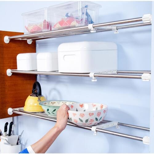 BYN 2 Poles Expandable 117-188cm Storage Rack Organizer for Bathroom Wardrobe Kitchen Space Saver DQ0827