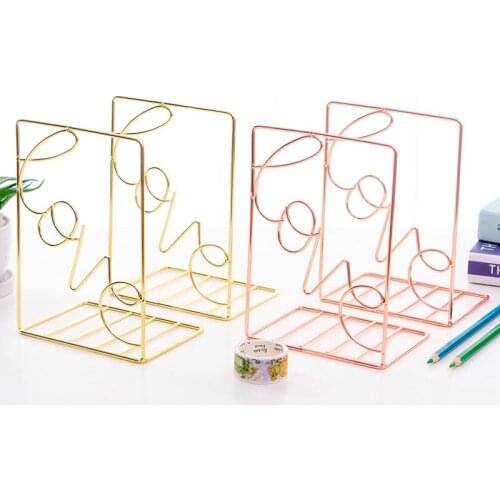 2Pcs/Pair Creative Love Shaped Metal Bookends Desk Storage Holder Shelf Book Organizer Stand