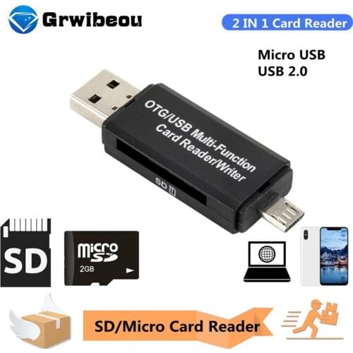 Grwibeou 2 In 1 Card Reader SDHC SD TF MicroSD Card Reader Micro USB OTG Adapter for Macbook for Huawei Xiaomi Android Phone PC