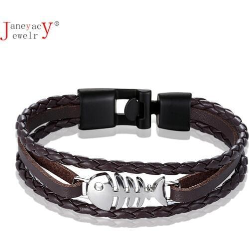 2019 Fashion Jewelry Fish Bone Leather Bracelet Men Casual Personality Women Bracelet Multi-layer Bracelet Statement Pulseira