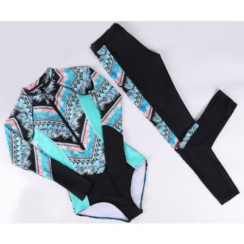 2021 Newest Women Summer Swimsuit Long Sleeves+long Pants Swimwear Padded zipper Surfing Suit Rashguards M-3xl Sports Wear